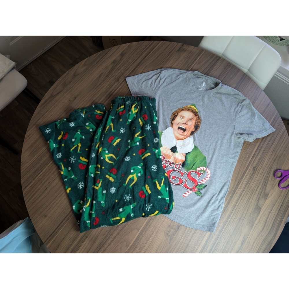 Elf Movie Christmas Pajama Set Men's Medium "I Need Hugs" Graphic Tee &...